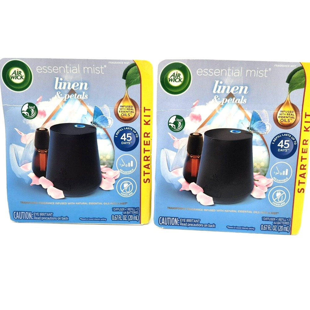 Air Wick Essential Mist Diffuser 2 Pack Starter Kit with Linen & Petals Refill